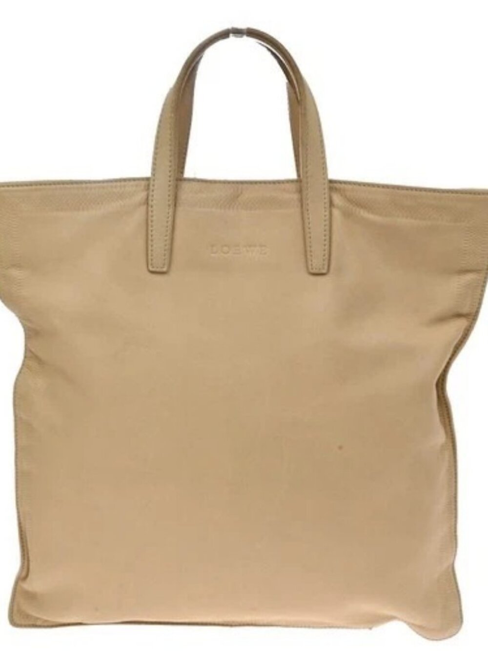 LOEWE Logo Shoulder Tote Hand Bag Leather Beige SHW Spain 30KD446